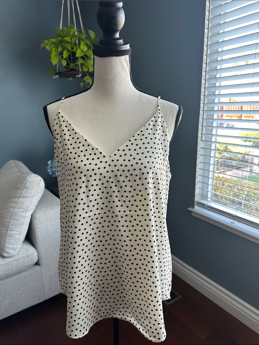 Express Women’s Cream Polka Dot V-Neck Camisole Top